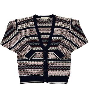 Vintage Expressions Cardigan Sweater Mens Medium Fair Isle Button Front Grandpa